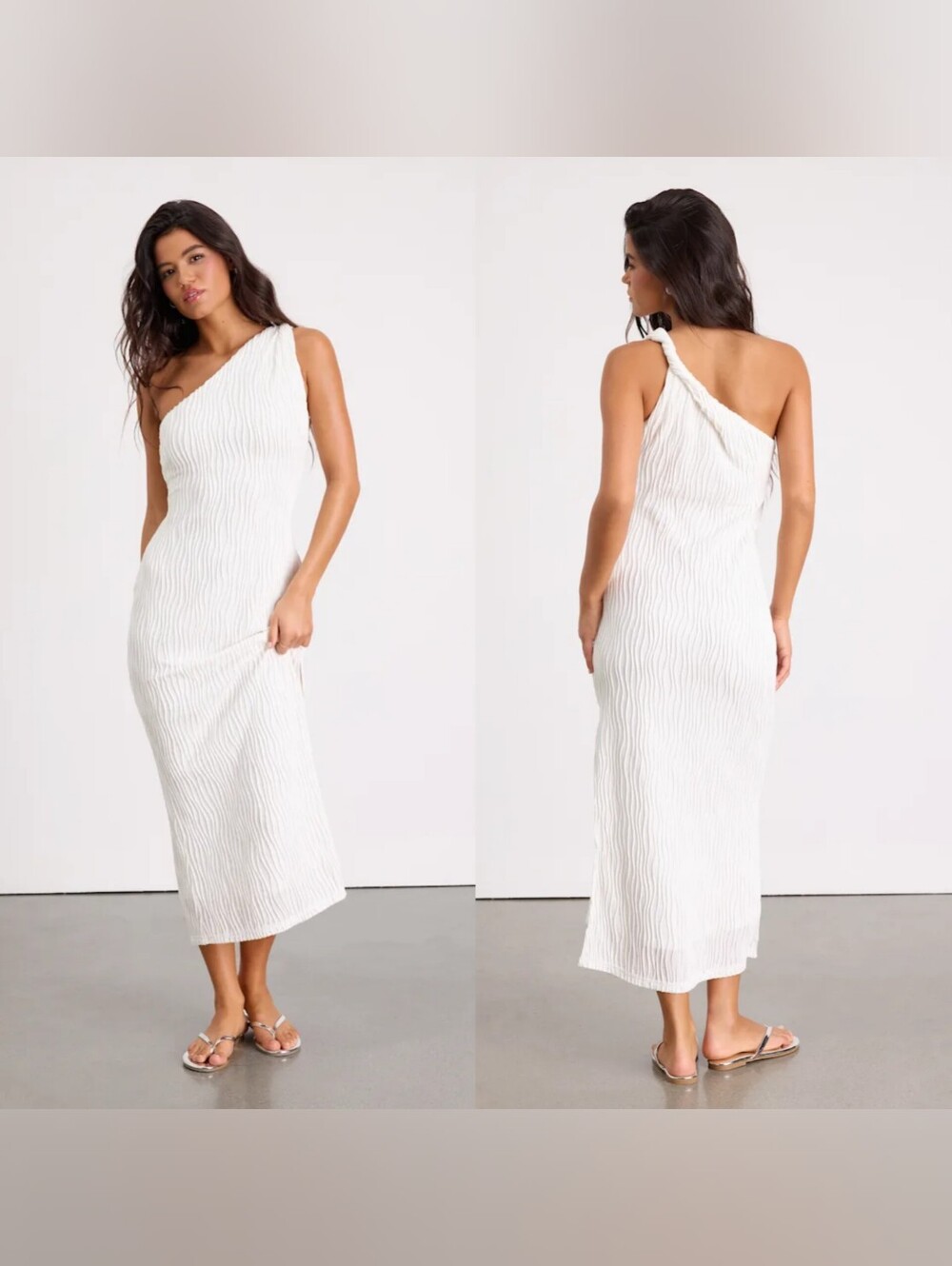 Lulus Aristea White Textured One-Shoulder Midi Dress XS Wedding Party Feminine